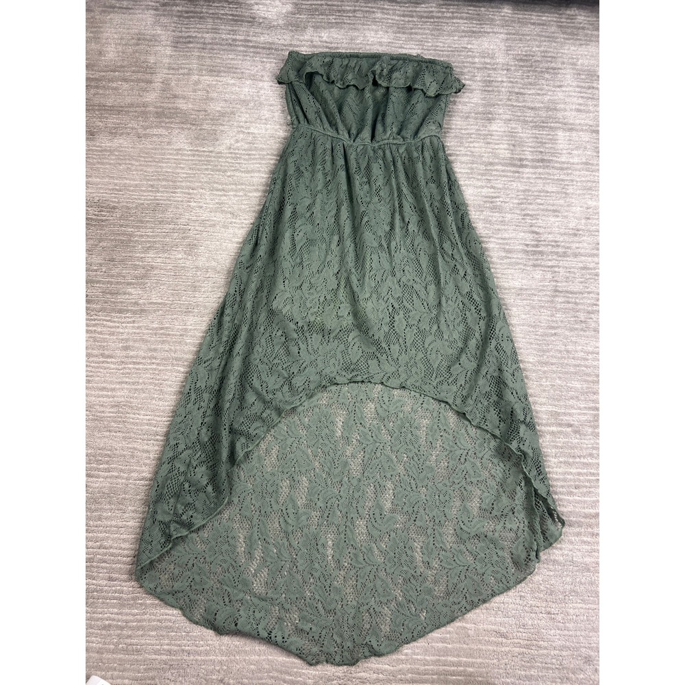 Trixxi Dress Womens Medium Sage Green Lace Strapless High-Low Ruffle Boho 26142
